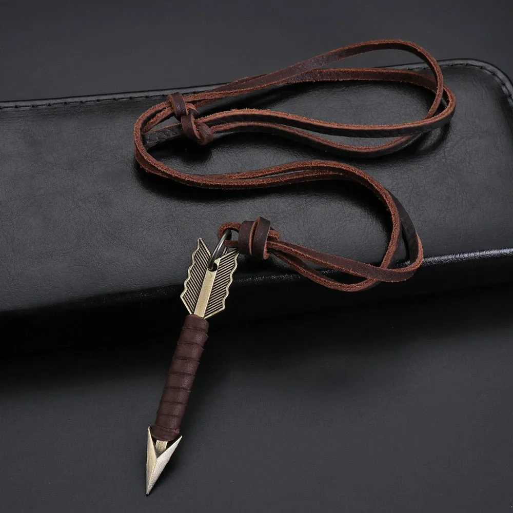 1Pc Handmade Vintage Leather Arrow Pendant Necklace Rope Chain Necklaces Men&amp;Women Punk Jewlery Accessories Wholesale
