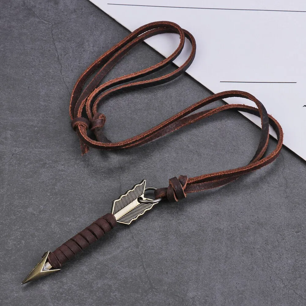 1Pc Handmade Vintage Leather Arrow Pendant Necklace Rope Chain Necklaces Men&amp;Women Punk Jewlery Accessories Wholesale