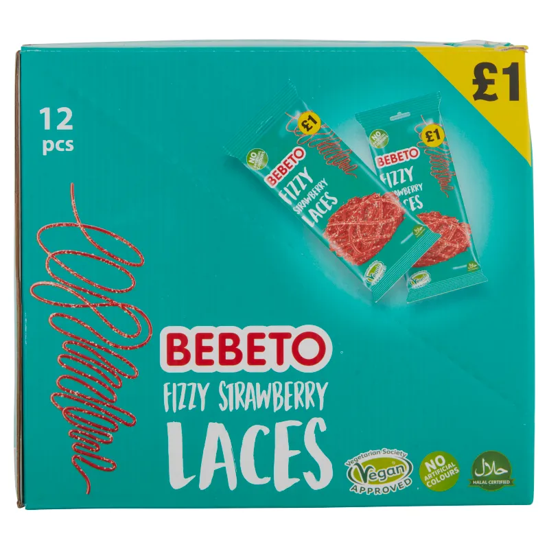 Bebeto Fizzy Strawberry Laces 160g PMP £1 - Case of 12