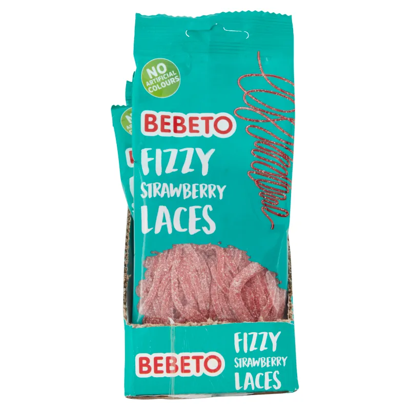 Bebeto Fizzy Strawberry Laces 160g PMP £1 - Case of 12