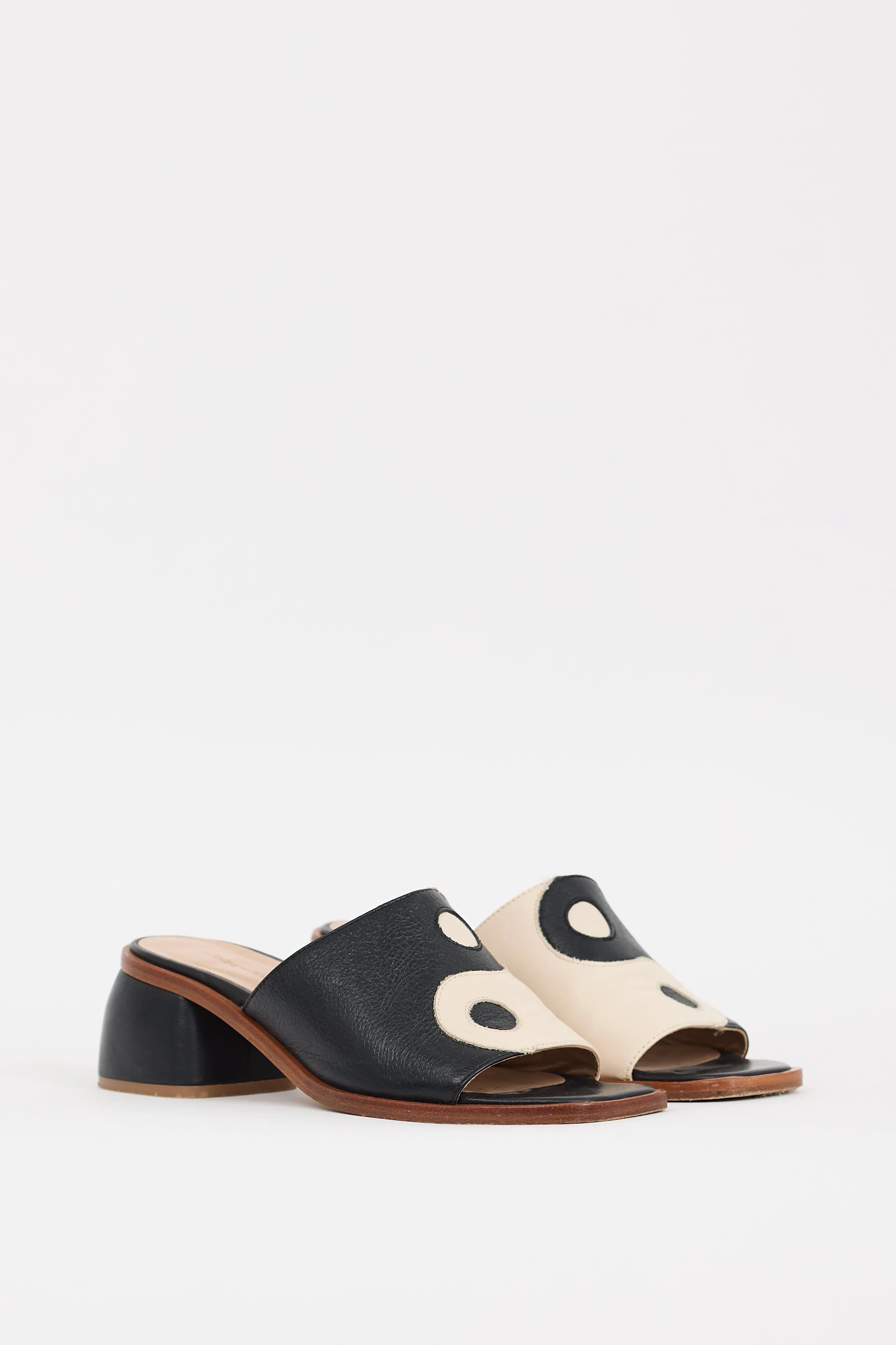 Black & Cream Leather Balance Yin Yang Mule