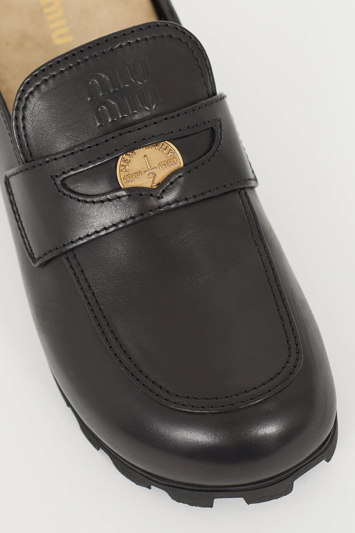 Black Leather Embellished Penny Mule