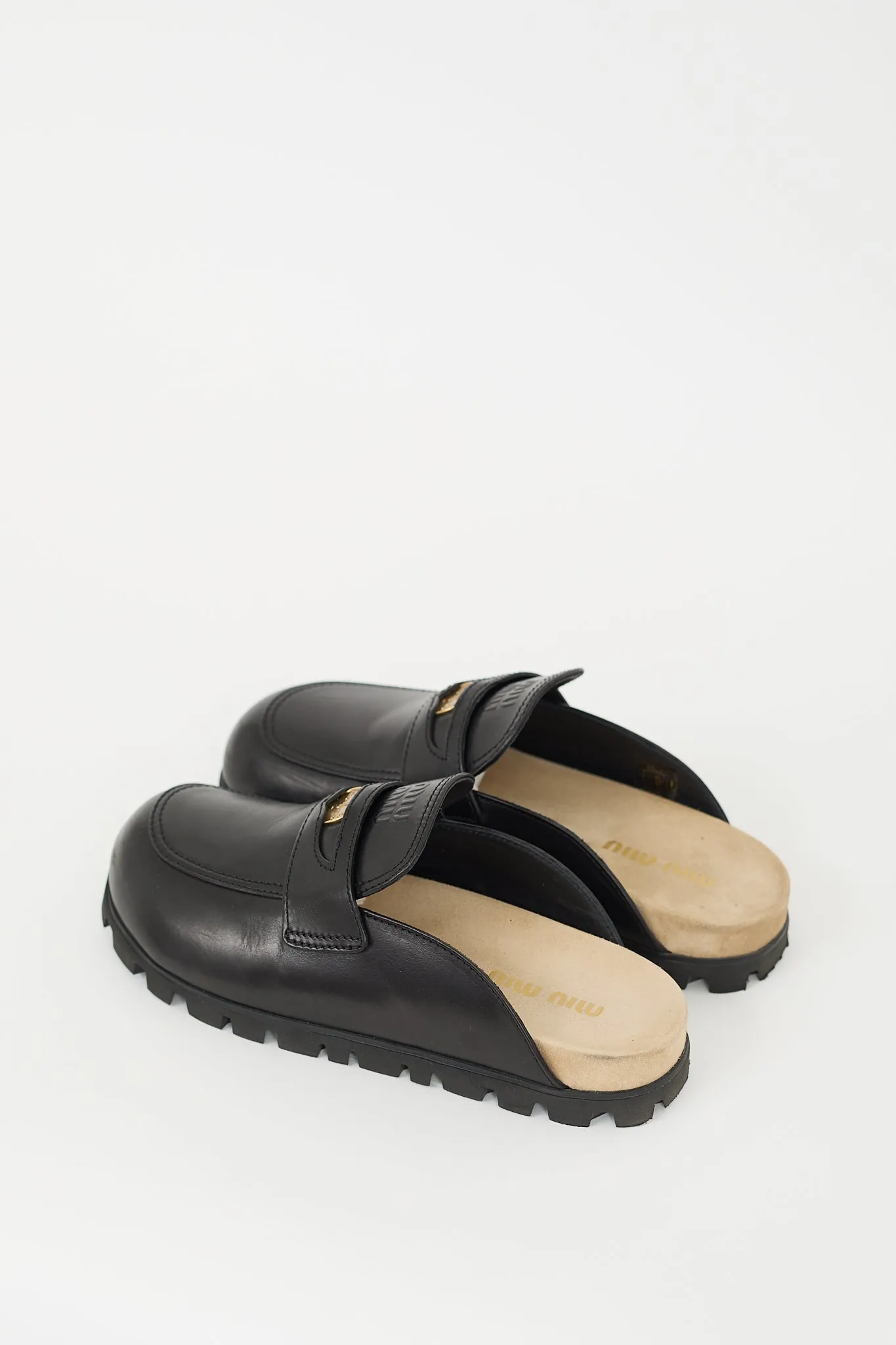 Black Leather Embellished Penny Mule