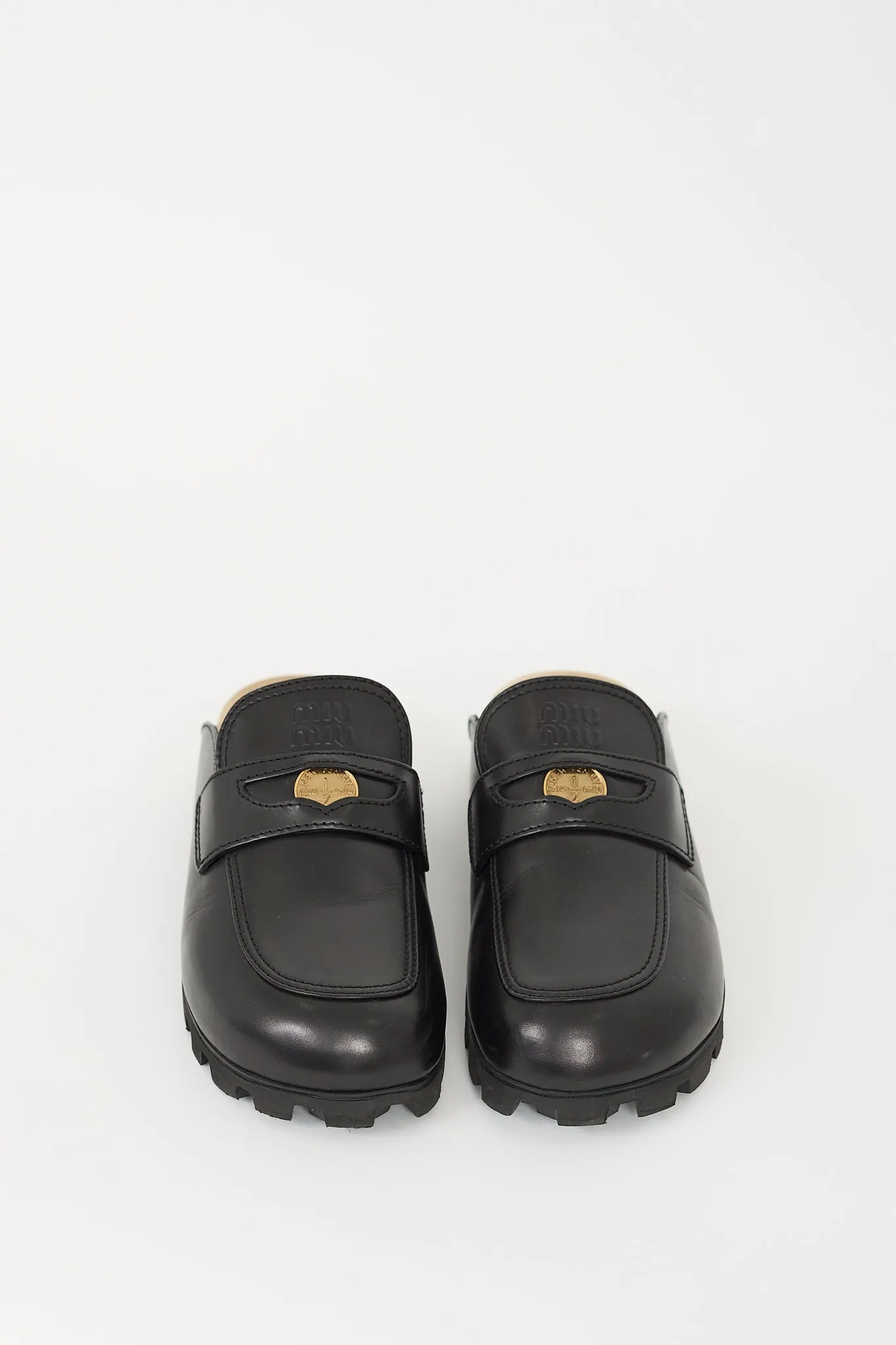 Black Leather Embellished Penny Mule