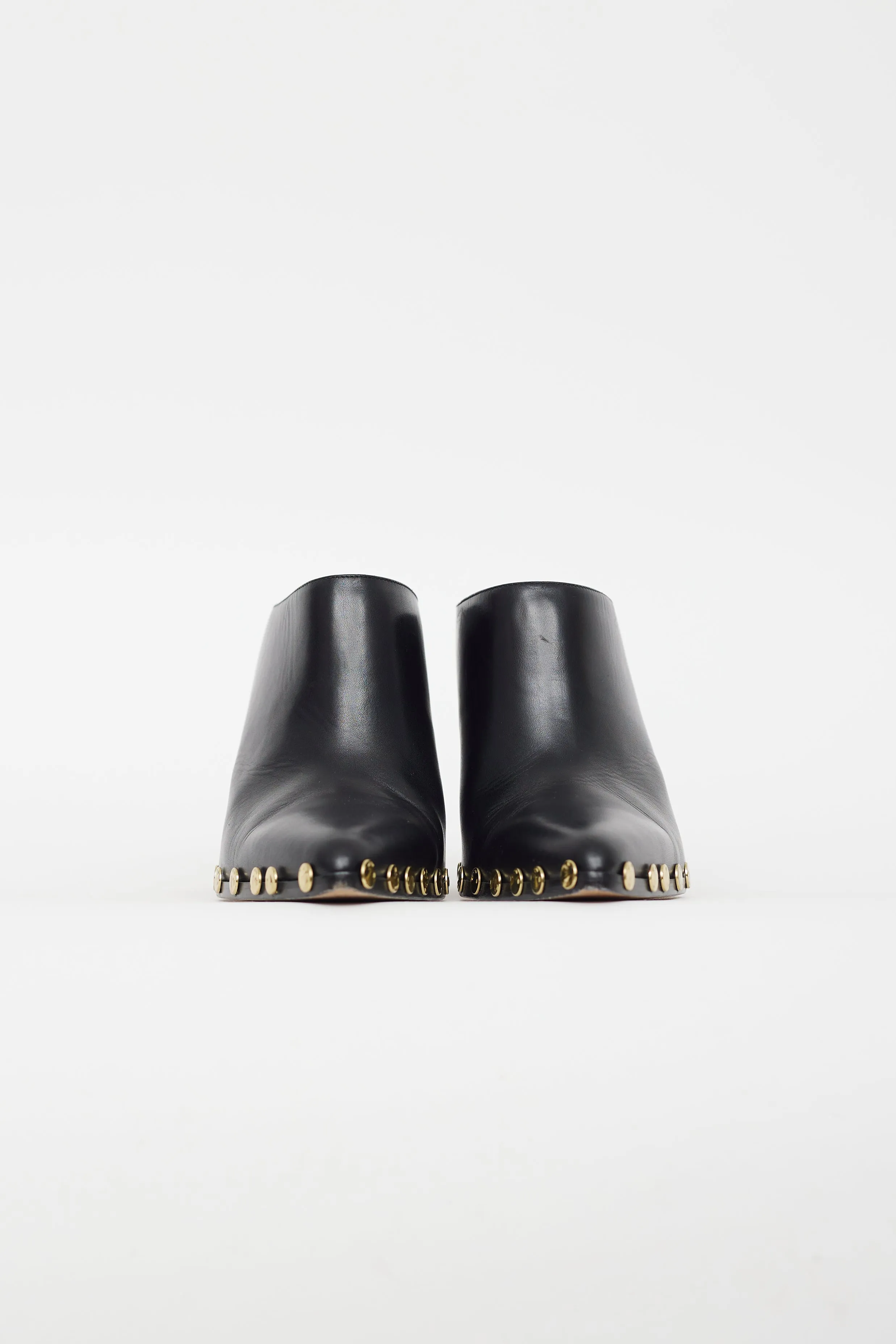Black Leather Gold Stud Mule