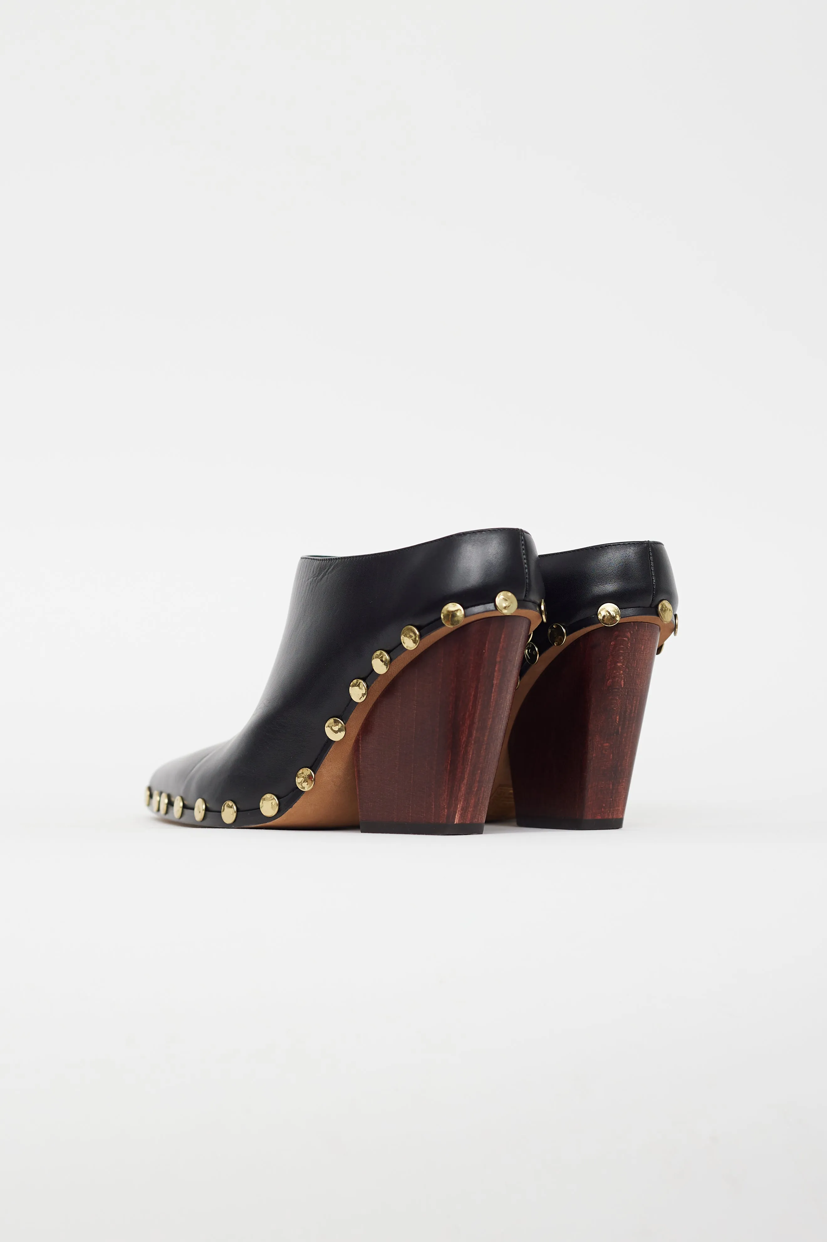 Black Leather Gold Stud Mule
