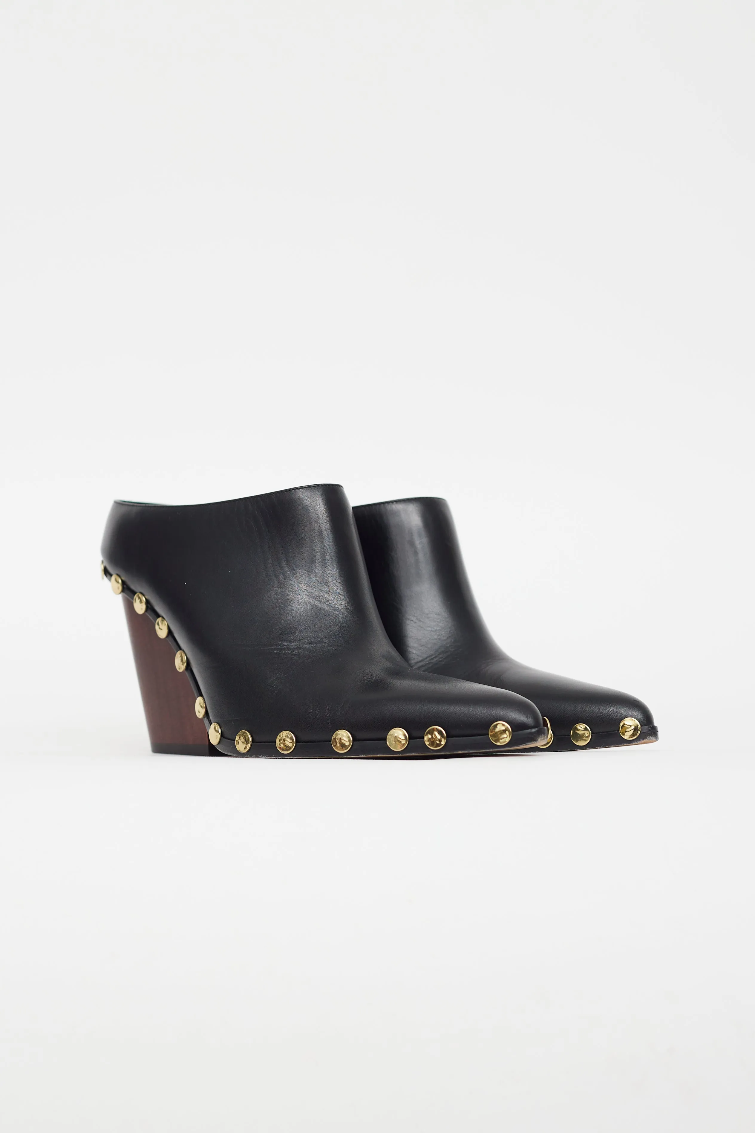 Black Leather Gold Stud Mule