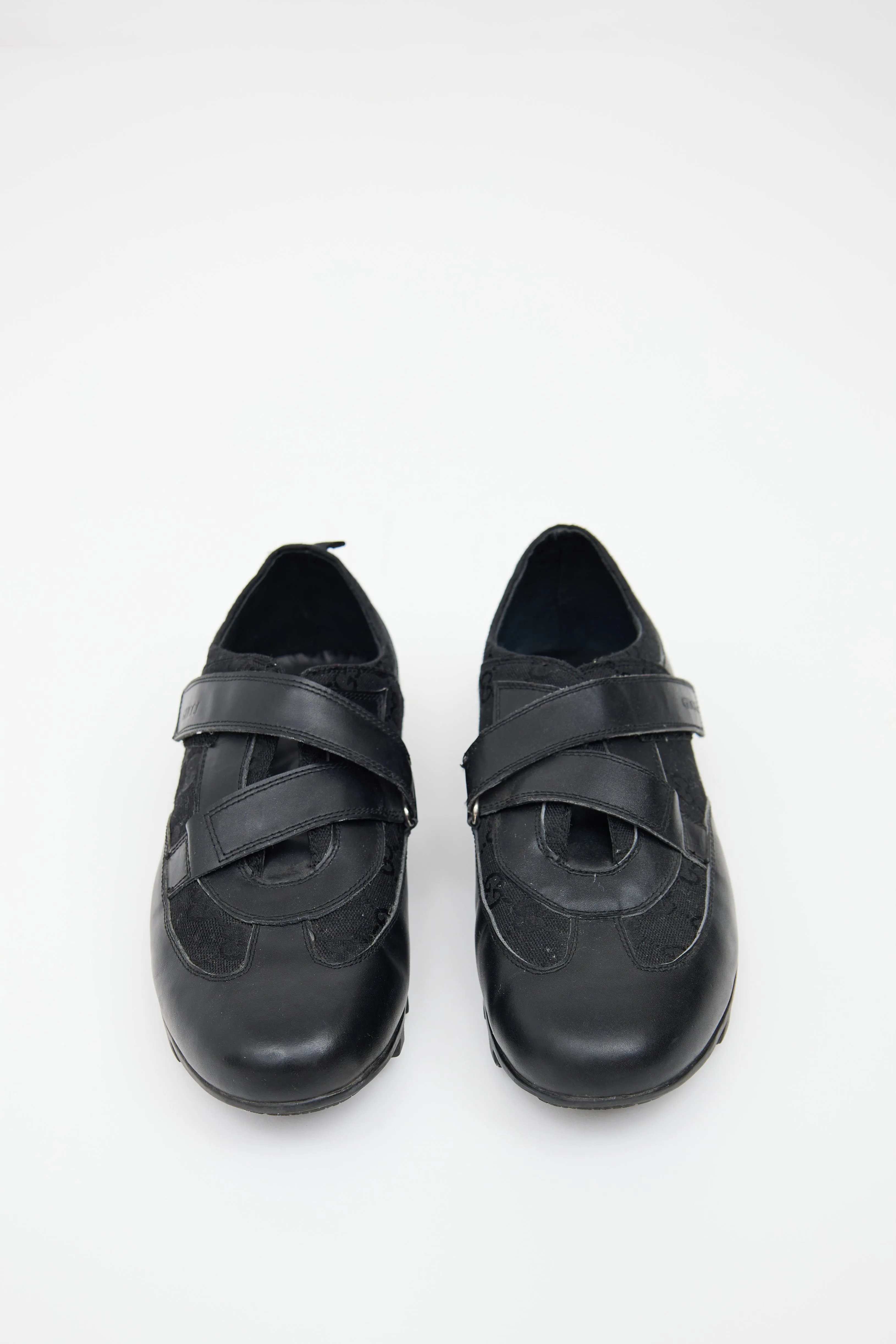 Black Leather Monogram Treaded Shoe