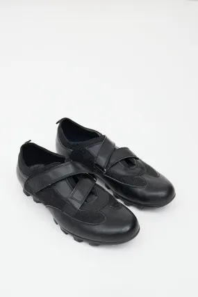 Black Leather Monogram Treaded Shoe