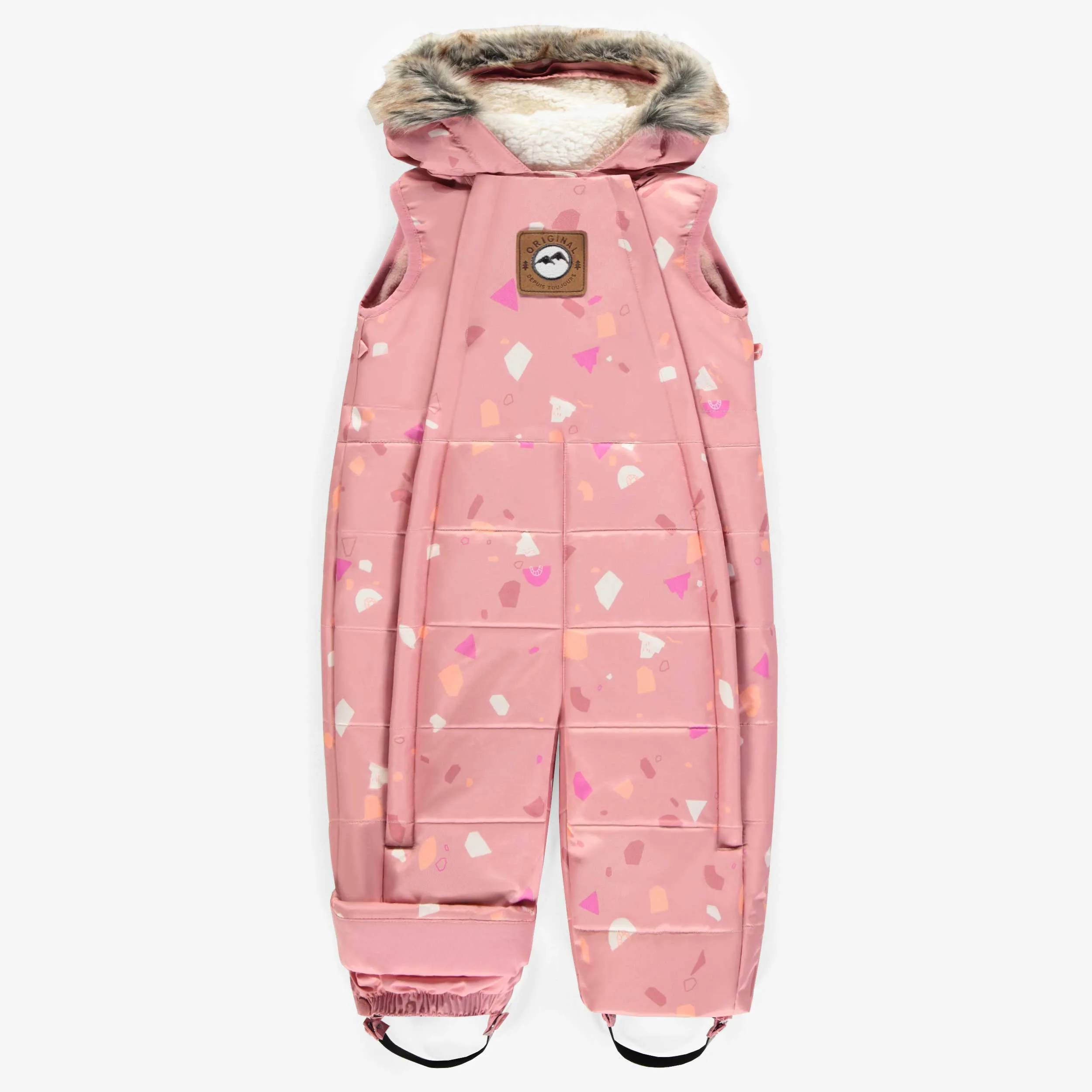Habit de neige 3 en 1 rose à motifs et fausse fourrure, bébé || 3 in 1 pink snowsuit with print and faux fur, baby