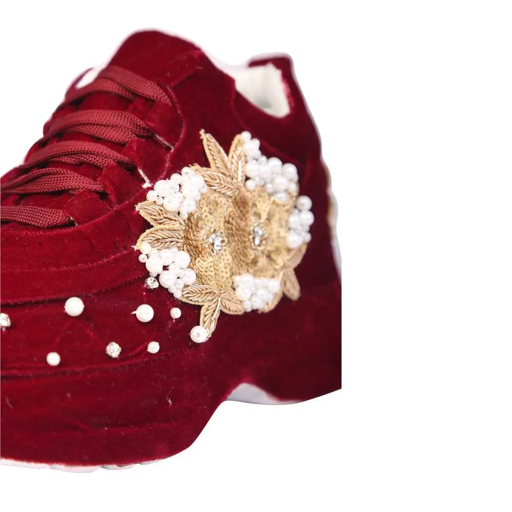 Maroon Sneakers With a Twist | Modern Day Wedding | Comfort-Fashion Combo
