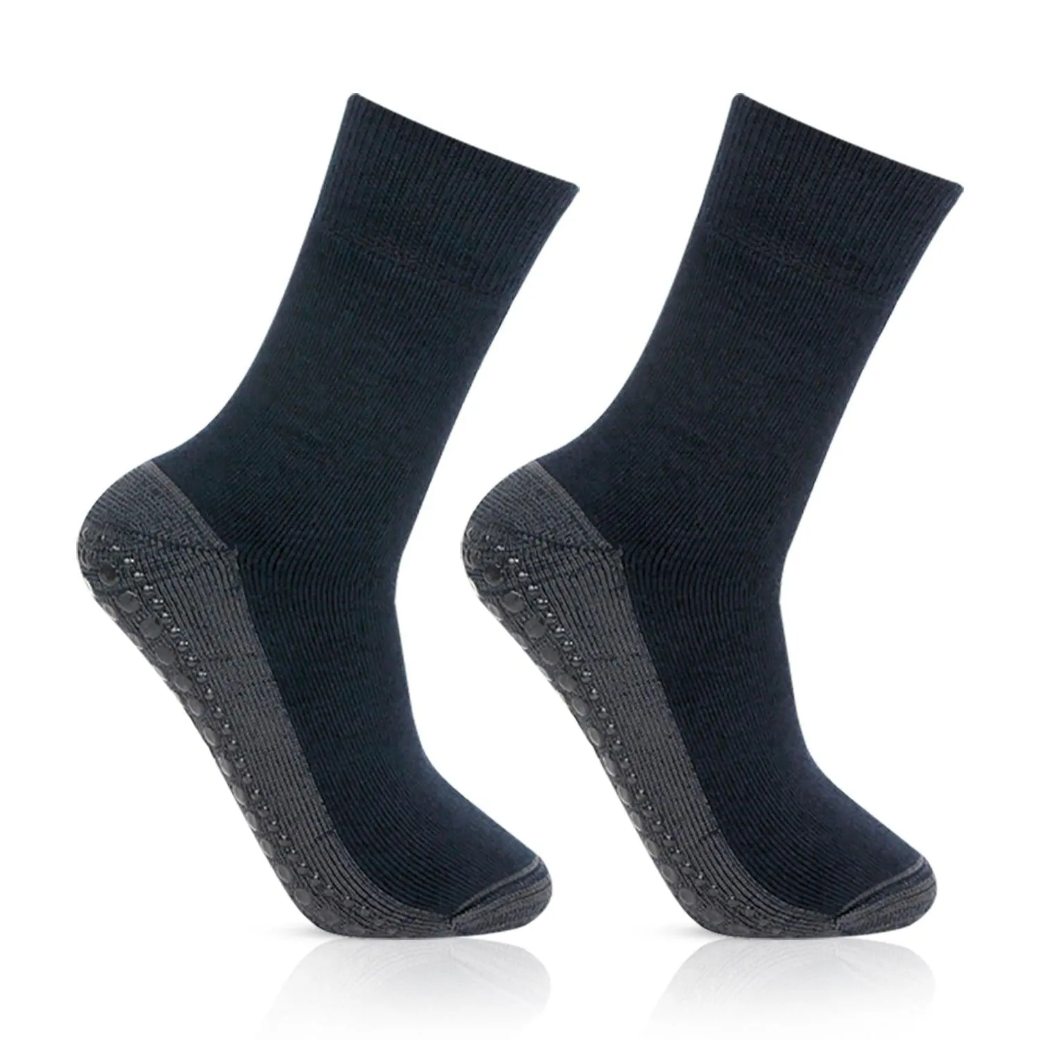 Men's Woolen Navy Color Anti-Skid (Gripper) Indoor Socks - Pack Of 2