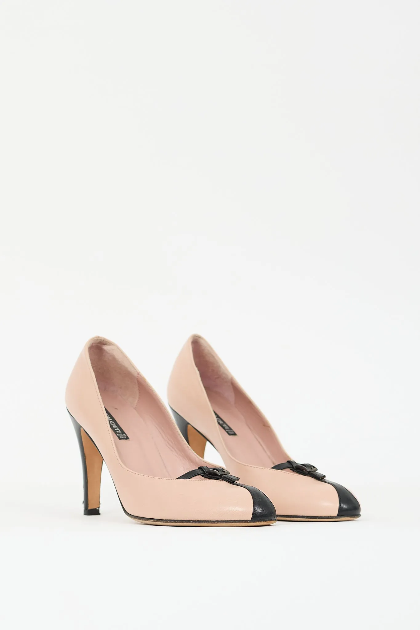 Pink & Black Leather T-Strap Pump
