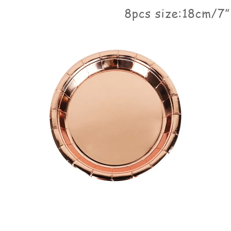 Rose Gold Party Disposable Tableware Plate Number Balloon Girl Birthday Party Wedding Decor Adult Celebration Baby Shower Decor
