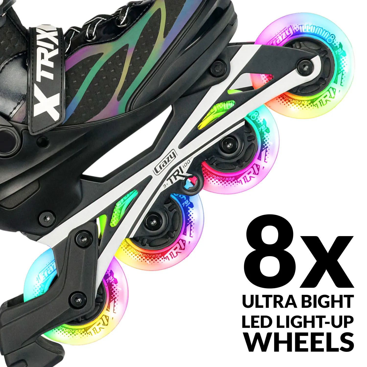 TRIX Black 4 Wheel LED - Size Adjustable Inline Skates
