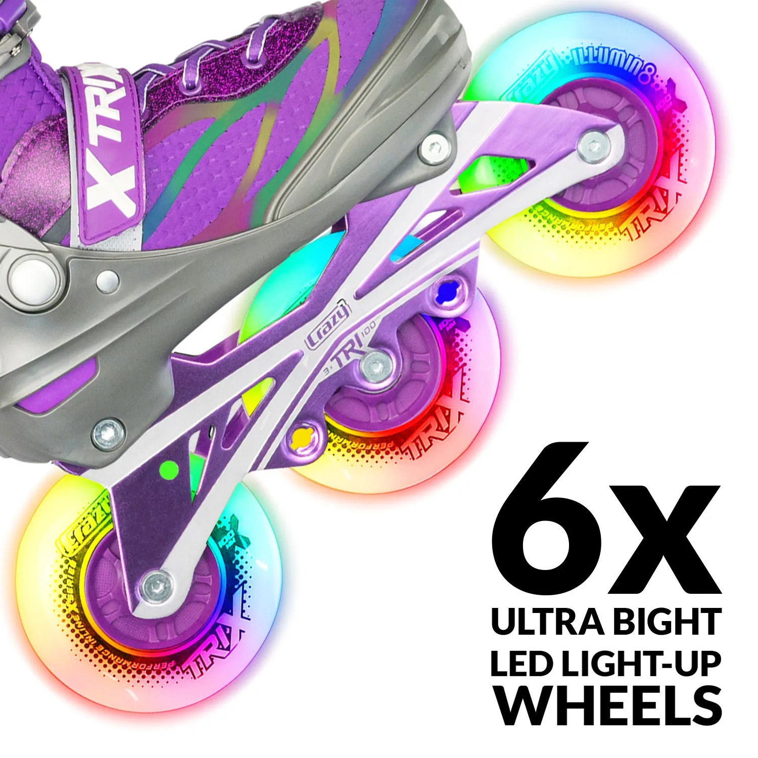 TRIX Purple 3 Wheel LED - Size Adjustable Inline Skates