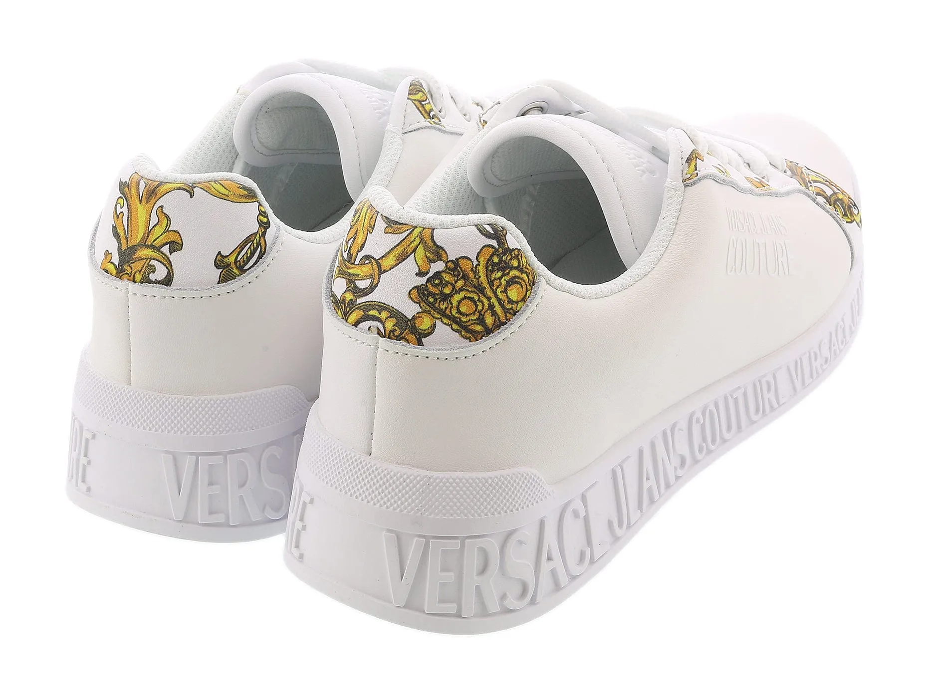 Versace Jeans Couture White Baroque Print Lace Up Sneakers-