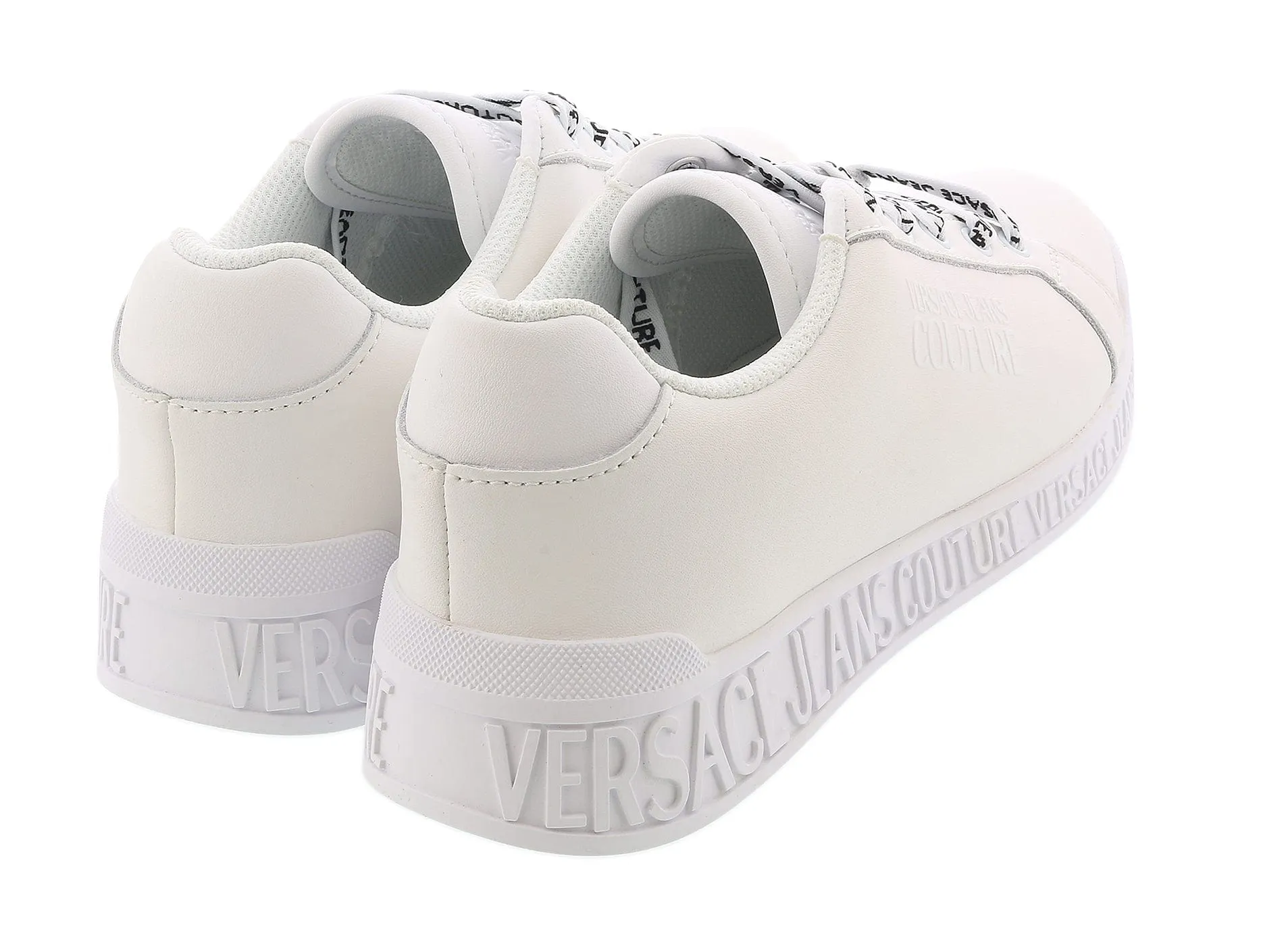 Versace Jeans Couture White Signature Print Lace Up Sneakers-