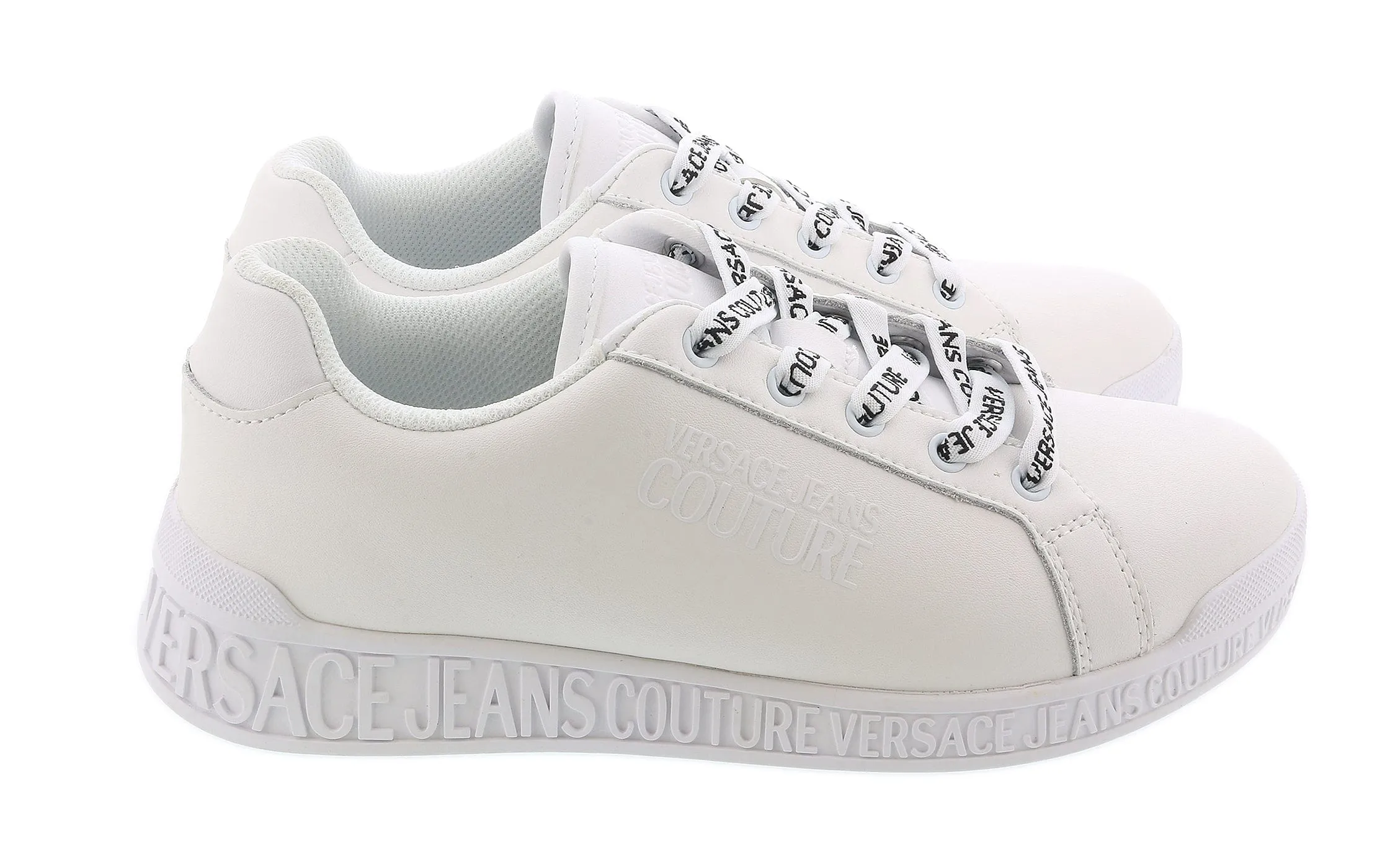 Versace Jeans Couture White Signature Print Lace Up Sneakers-