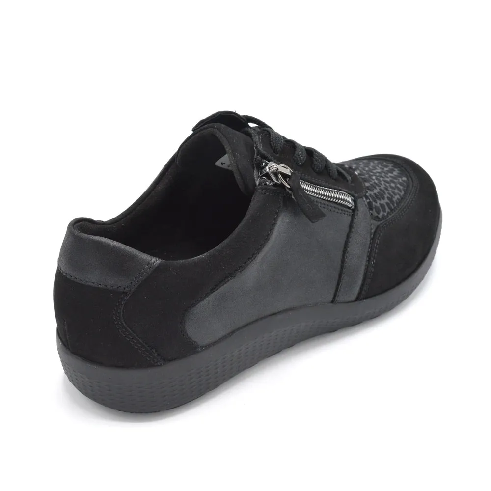 Waldlaufer Ira - Ladies Wide Fit Trainer - 4E Fitting - Black