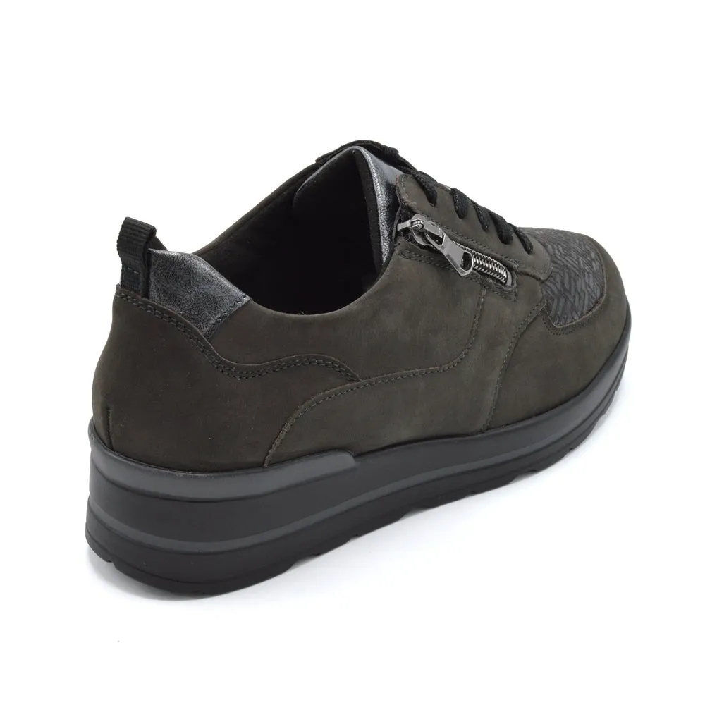 Waldlaufer Sarah - Ladies Wide Fit Casual Trainer - 4E Fitting - Chocolate Colour