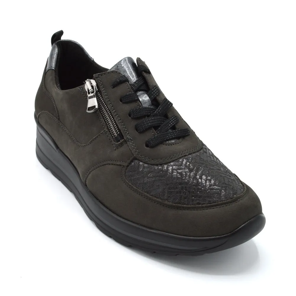 Waldlaufer Sarah - Ladies Wide Fit Casual Trainer - 4E Fitting - Chocolate Colour
