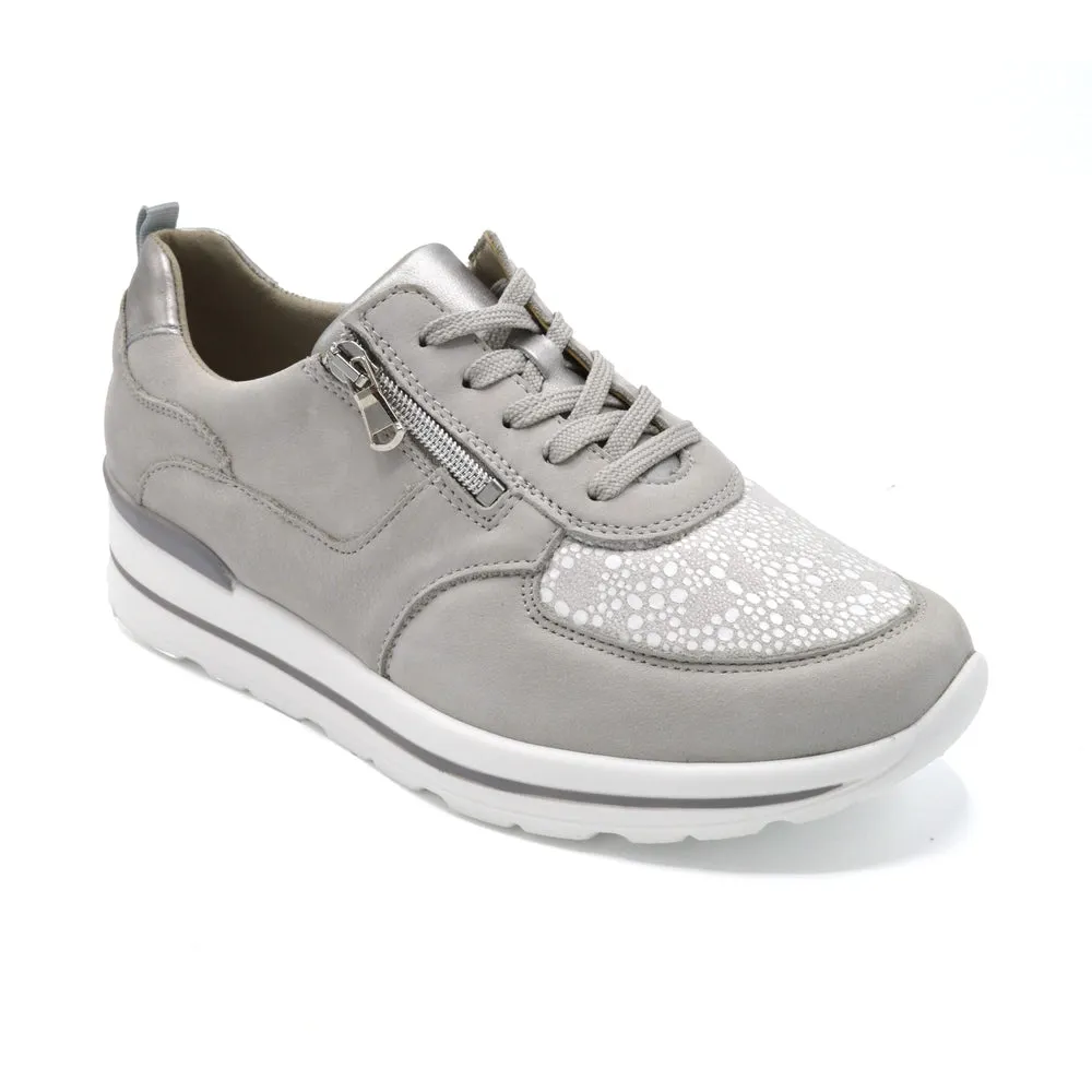 Waldlaufer Sarah - Ladies Wide Fit Casual Trainer - 4E Fitting - Light Grey/White
